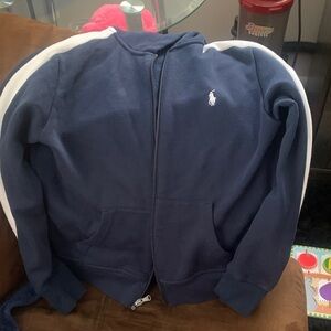 Ralph Lauren Navy Blue Zip-Up Hoodie with White Logo